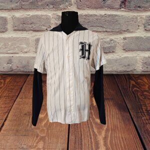 HOLLISTER MEN LONG SLEEVE COTTON STRIPE HOODIE SHIRT - SIZE LARGE